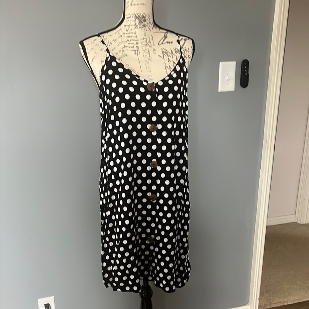 XL Black and White Polka Dot Button-Down Dress, NWOT